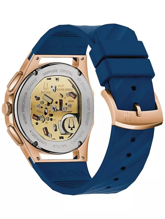 Мужские часы с хронографом Marc Anthony CURV, синие каучуковые ремешки из EPDM, 44 мм Bulova — изображение 3 из 4