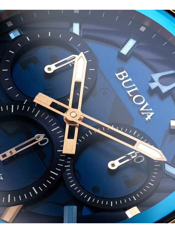 Мужские часы с хронографом Marc Anthony CURV, синие каучуковые ремешки из EPDM, 44 мм Bulova — изображение 4 из 4