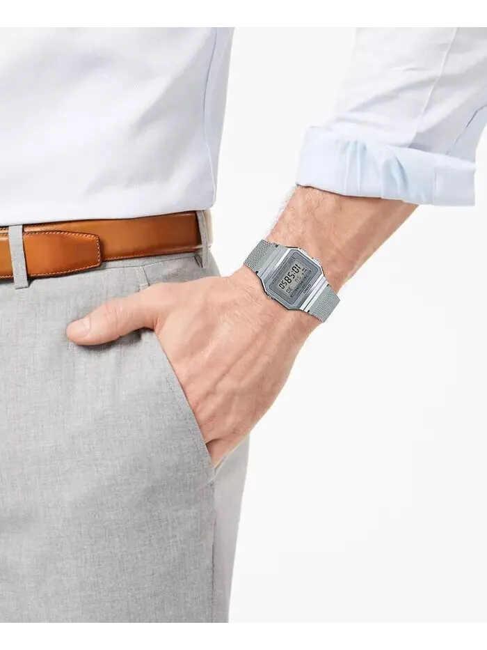 Унисекс цифровые часы-браслет из нержавеющей стали с сеткой 35,5 мм Casio — изображение 4 из 5