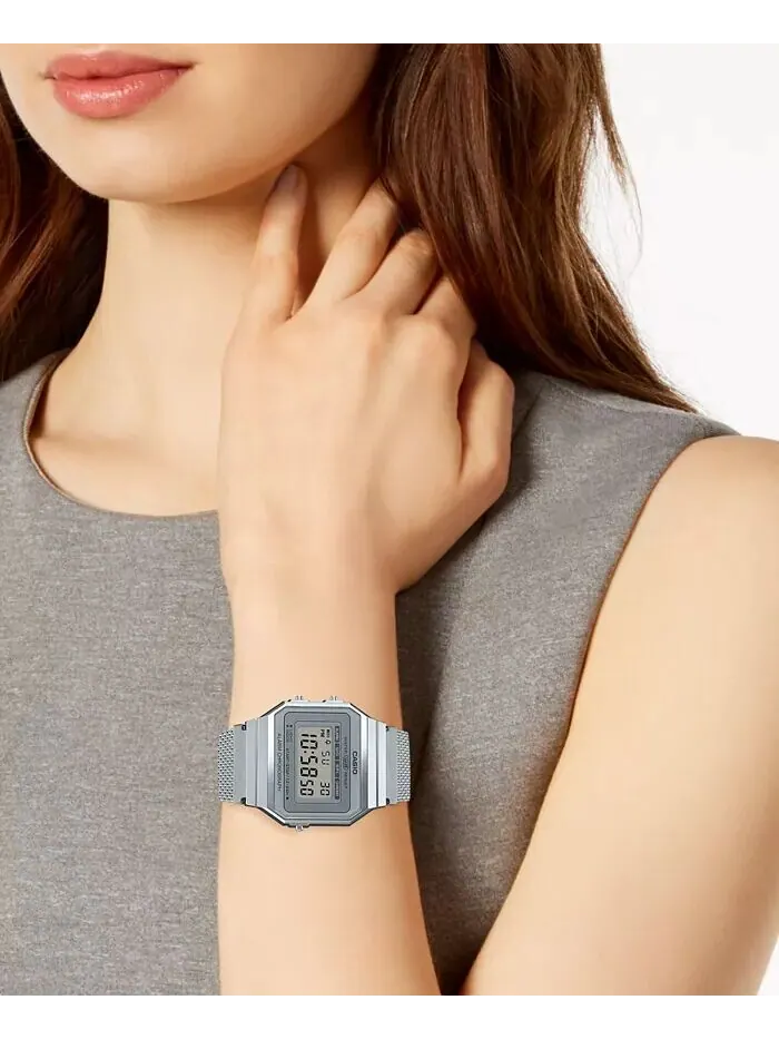 Унисекс цифровые часы-браслет из нержавеющей стали с сеткой 35,5 мм Casio — изображение 5 из 5