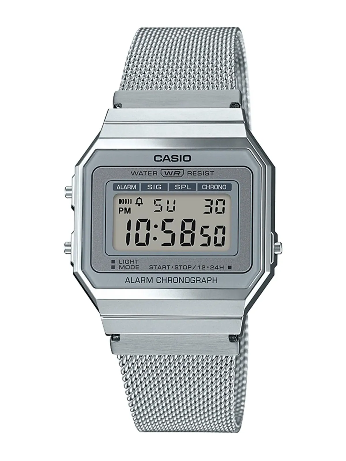 Унисекс цифровые часы-браслет из нержавеющей стали с сеткой 35,5 мм Casio — изображение 1 из 5, оттенок серебряный