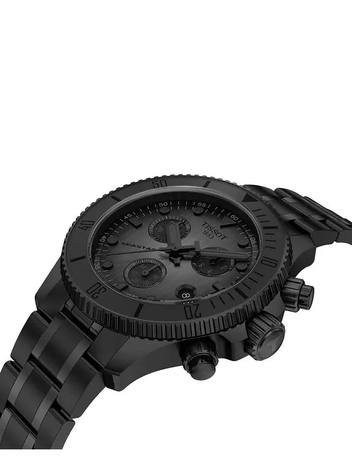 Мужские часы Swiss Chronograph Seastar 1000 с черным покрытием на стальном браслете, 38 мм Tissot — изображение 5 из 5