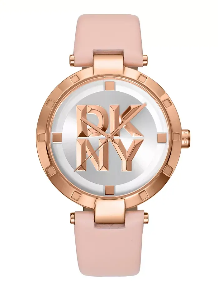 Женские часы Essential Logo с розовым кожаным ремешком, 38 мм DKNY