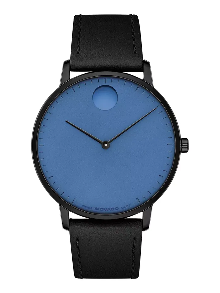 Унисекс часы Face Swiss Quartz с черным кожаным ремешком, 41mm Movado — изображение 1 из 3