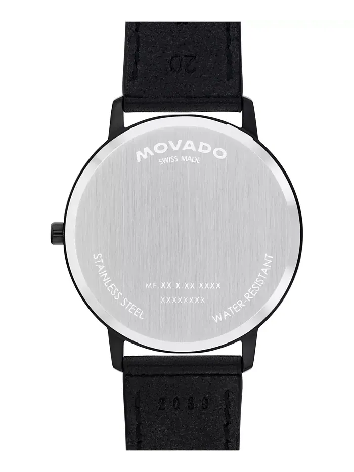 Унисекс часы Face Swiss Quartz с черным кожаным ремешком, 41mm Movado — изображение 2 из 3