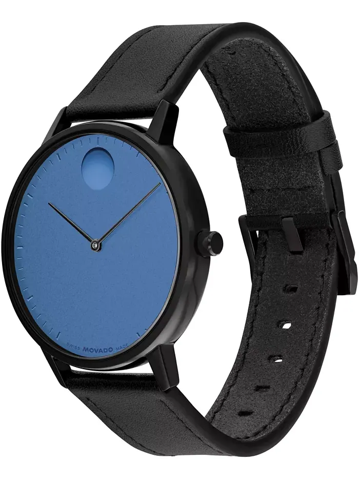 Унисекс часы Face Swiss Quartz с черным кожаным ремешком, 41mm Movado — изображение 3 из 3