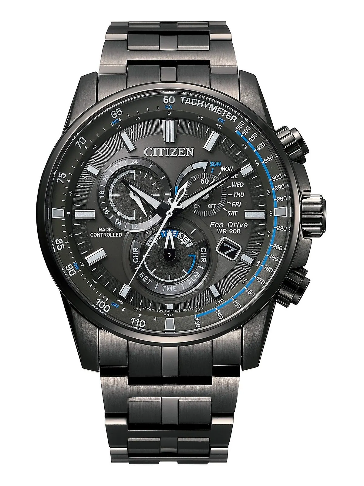 Мужские часы Eco-Drive PCAT серые с браслетом из нержавеющей стали, 43 мм Citizen