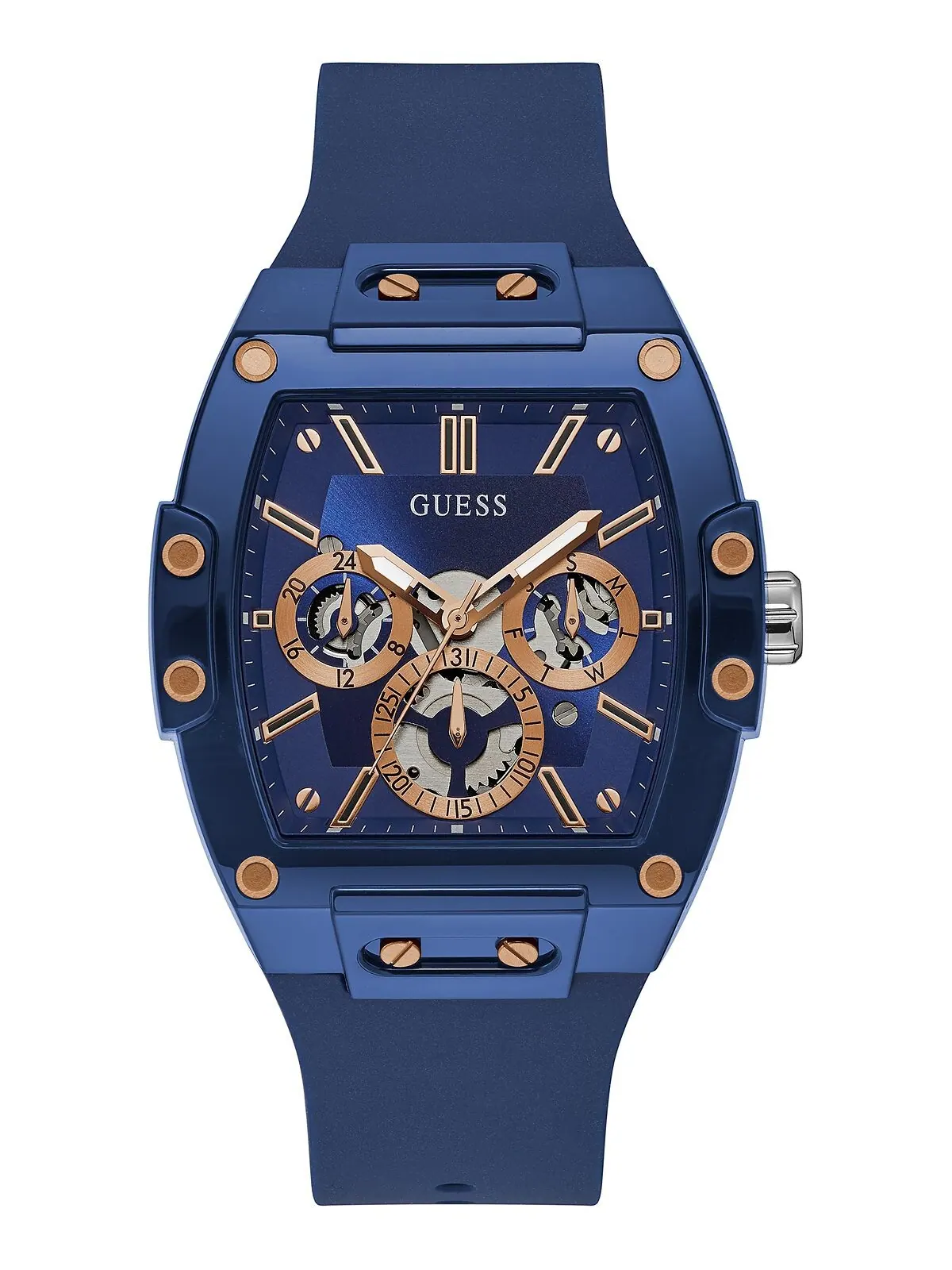 Мужские часы с синим силиконовым ремешком 43 мм GUESS