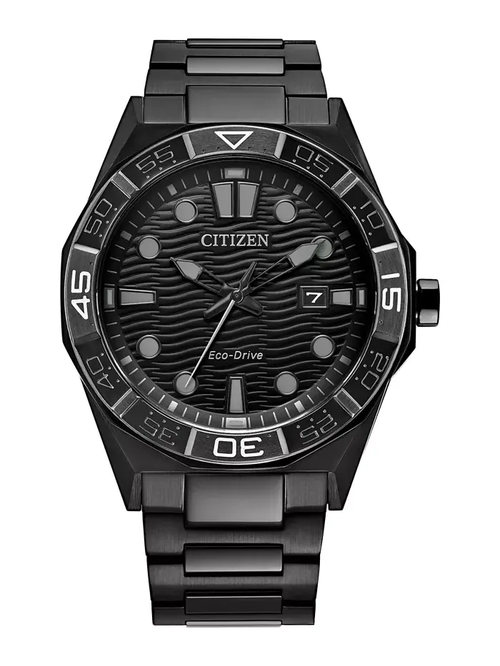 Мужские часы Eco-Drive Sport Casual Brycen на черном браслете из нержавеющей стали, 42 мм Citizen