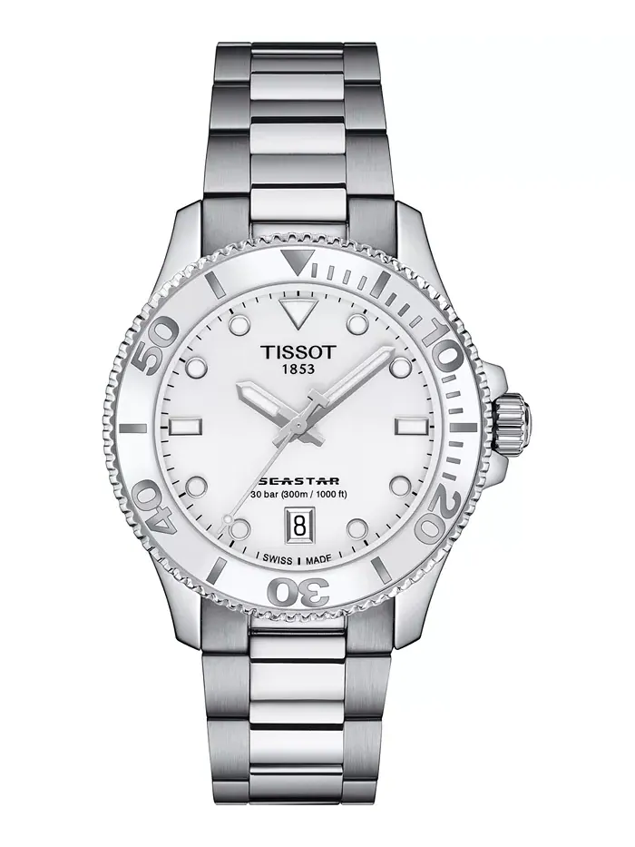 Унисекс-часы Seastar на стальном браслете серебристого цвета, 36 мм Tissot — изображение 1 из 7