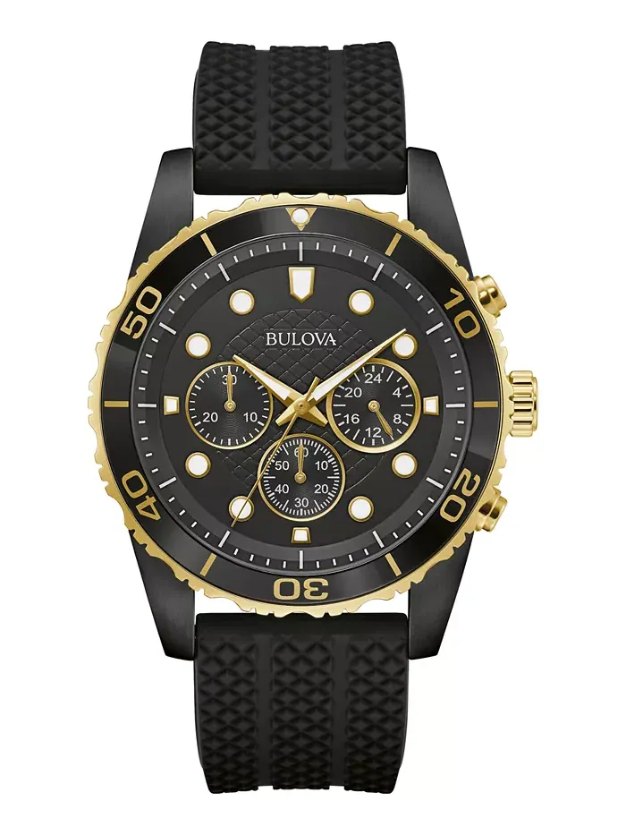 Мужские часы-хронограф Classic Black с силиконовым ремешком 43mm Bulova