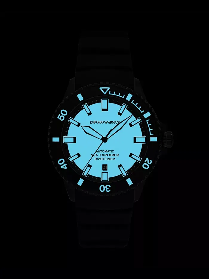 Мужские автоматические часы Sea Explorer с черным силиконовым ремешком, 43 мм Emporio Armani — изображение 7 из 8