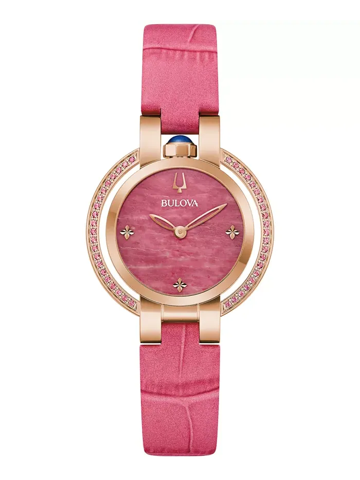 Женские наручные часы Rubaiyat с розовым кожаным ремешком 31 мм, 150-летие Bulova