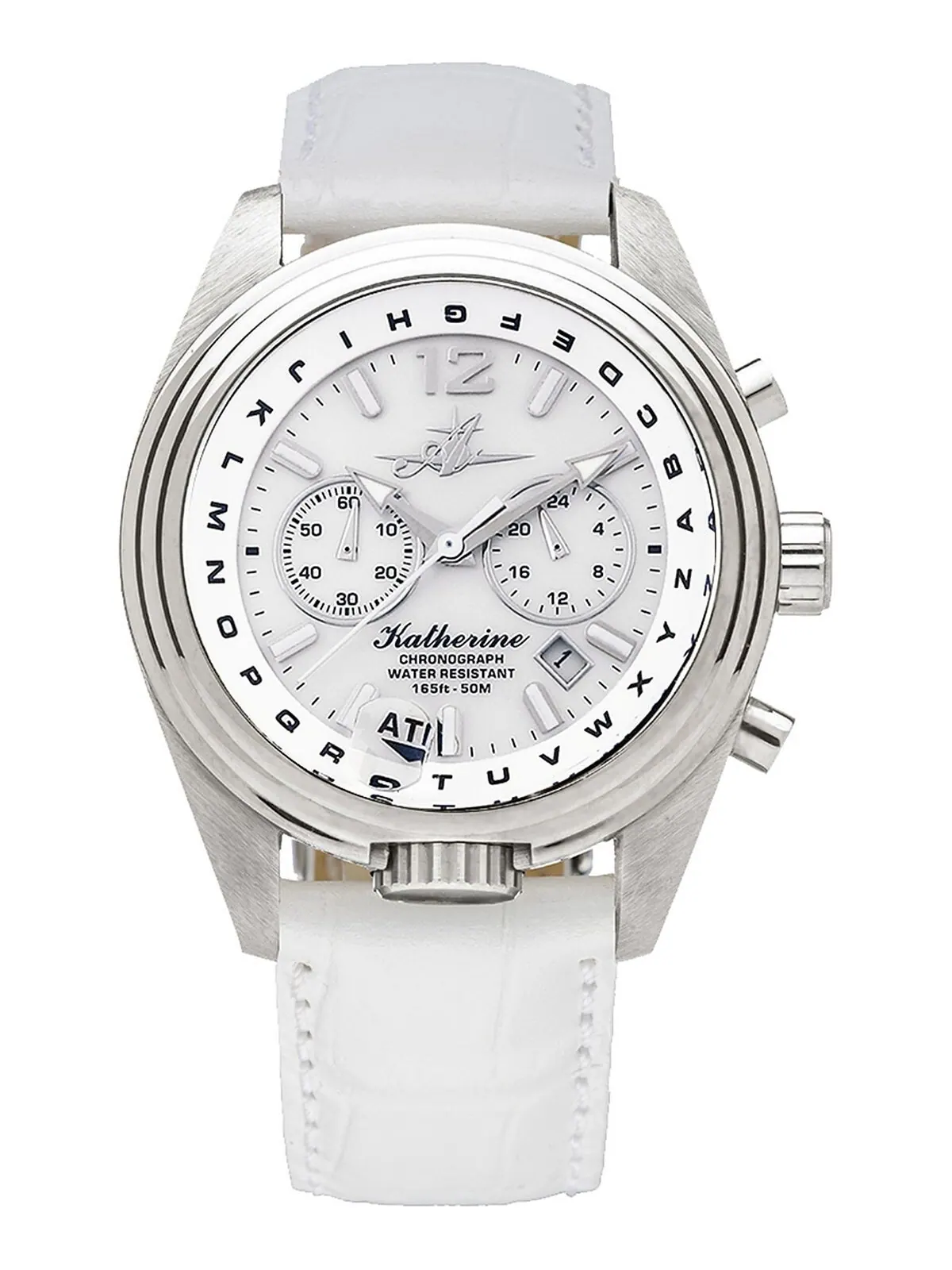 Женские часы Katherine Chronograph из стали с белым кожаным ремешком, 40 мм Abingdon Co.