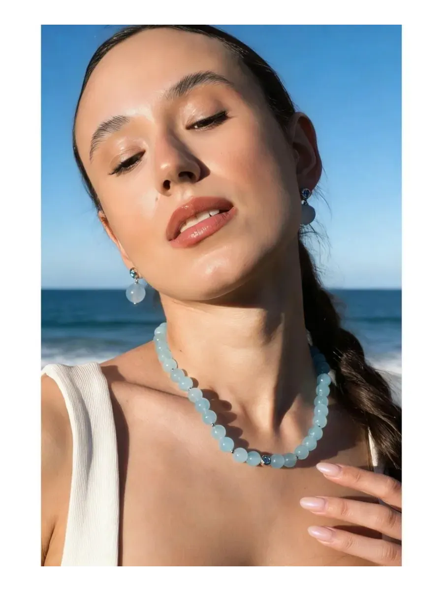 Колье-чокер с бирюзой Isla Aquamarine Bead Choker Necklace Classicharms, Auqamarine — изображение 2 из 4