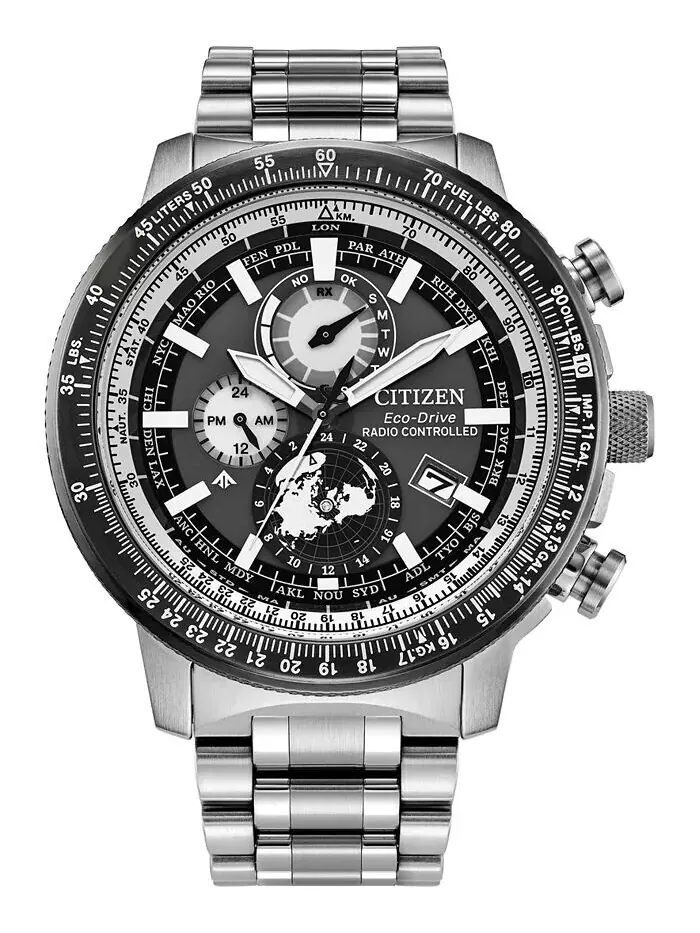 Мужские часы Eco-Drive с хронографом Promaster Geo Trekker, серые тона, браслет из нержавеющей