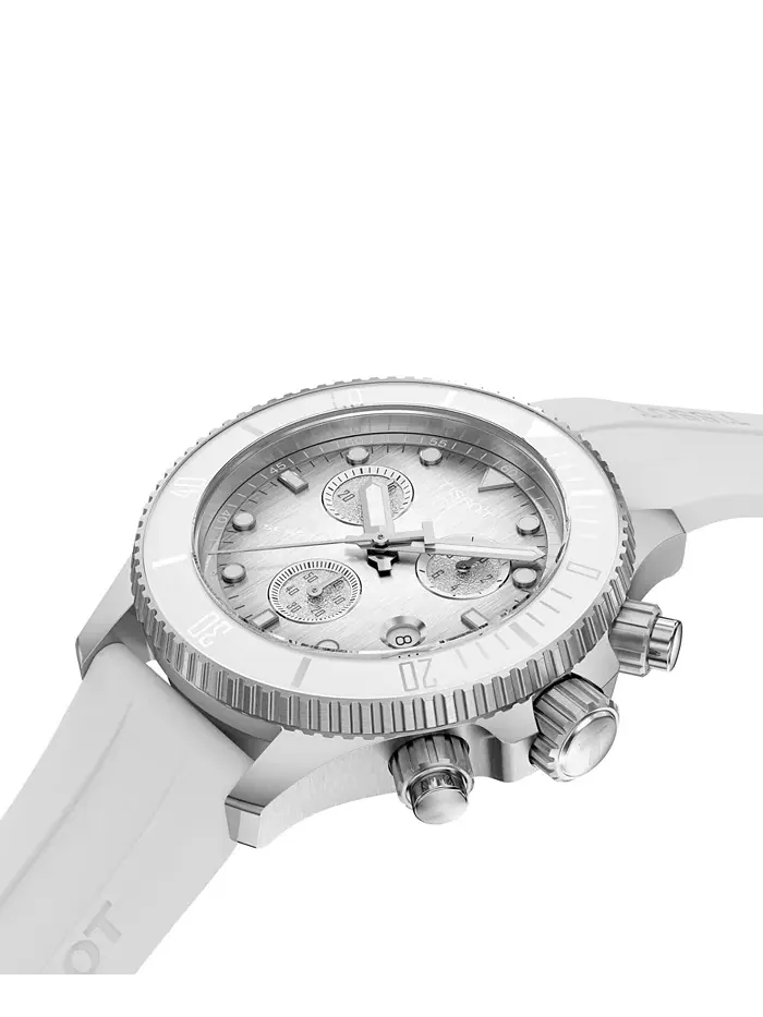 Мужские часы Swiss Chronograph Seastar 1000 с белым резиновым ремешком, 38 мм Tissot — изображение 5 из 5