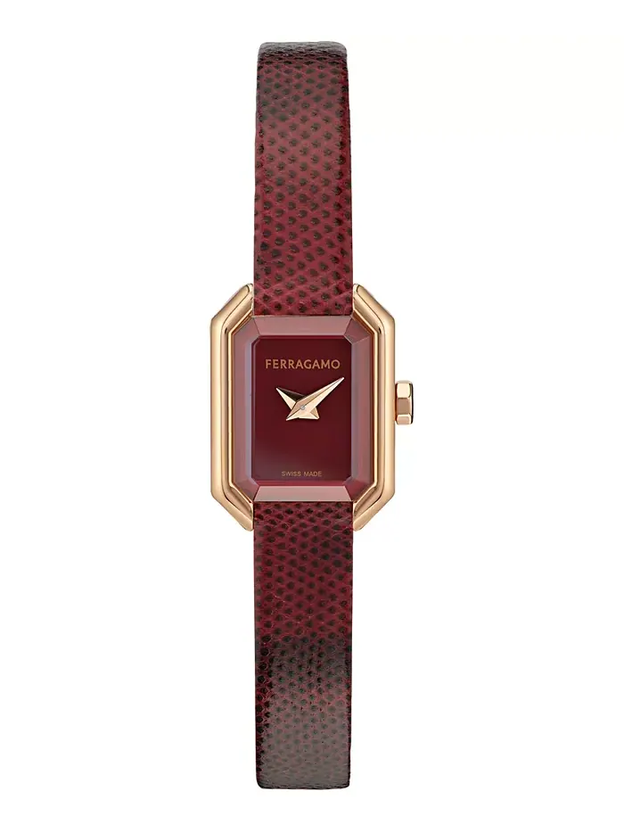 Женские часы Swiss Crystal Petite с бордовым кожаным ремешком 15x20мм Ferragamo