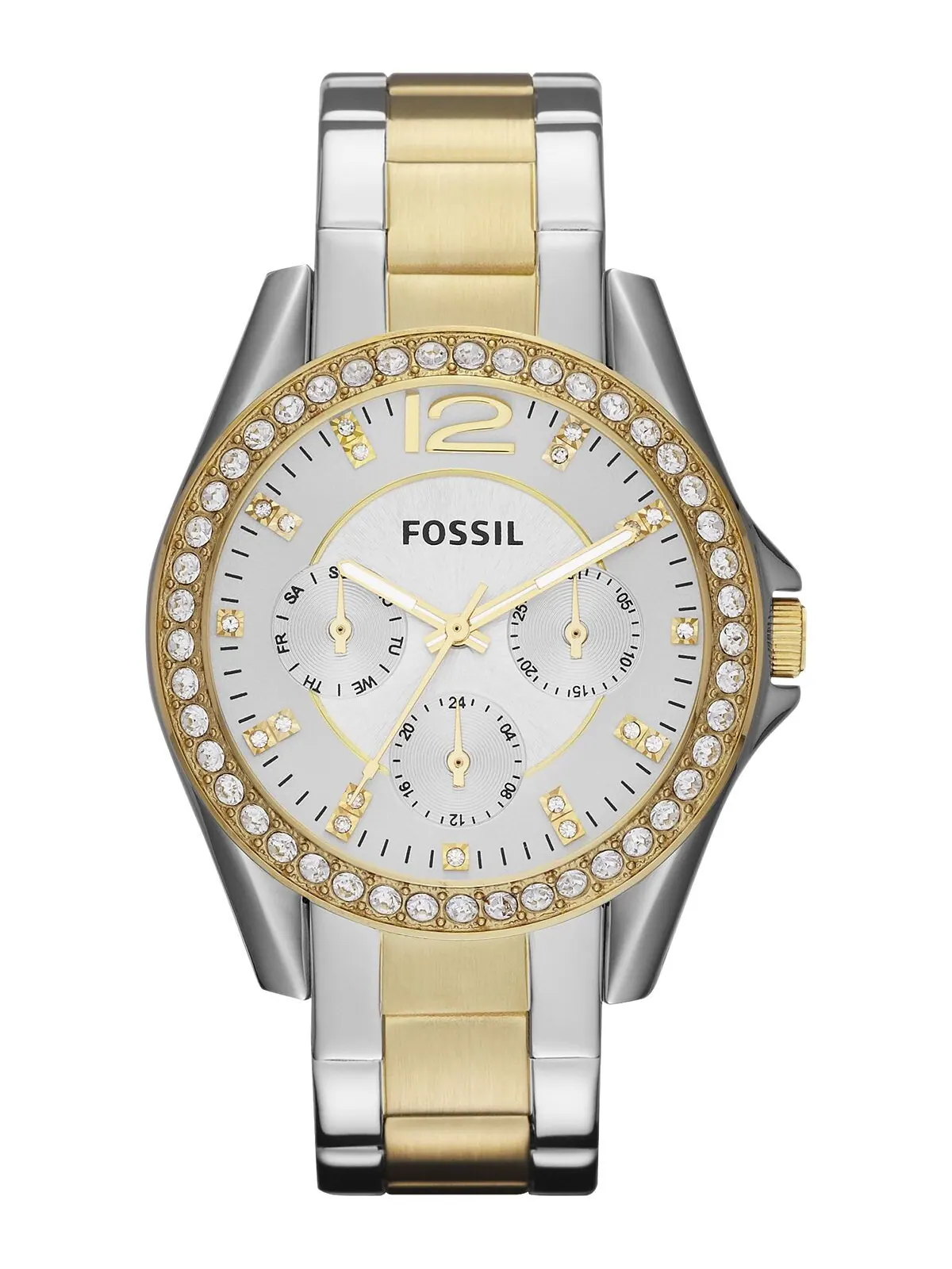 Женские двухцветные часы Riley с браслетом из нержавеющей стали, 38 мм Fossil
