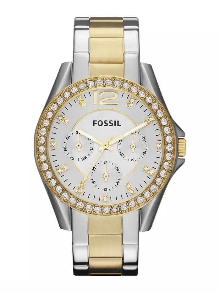 Женские двухцветные часы Riley с браслетом из нержавеющей стали, 38 мм Fossil