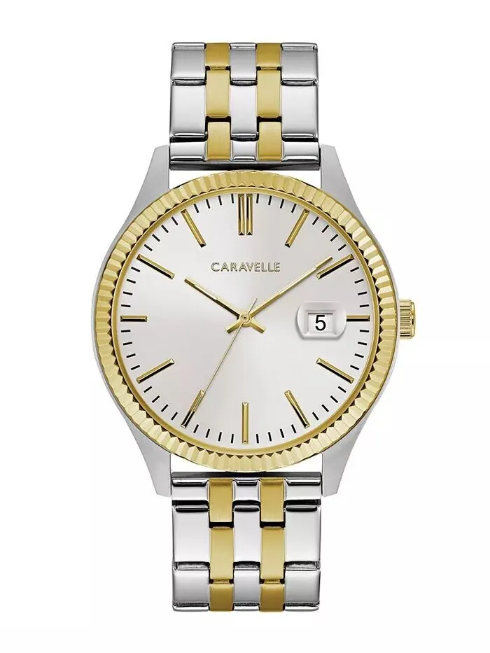 Мужские двухцветные часы-браслет из нержавеющей стали, 41 мм Caravelle
