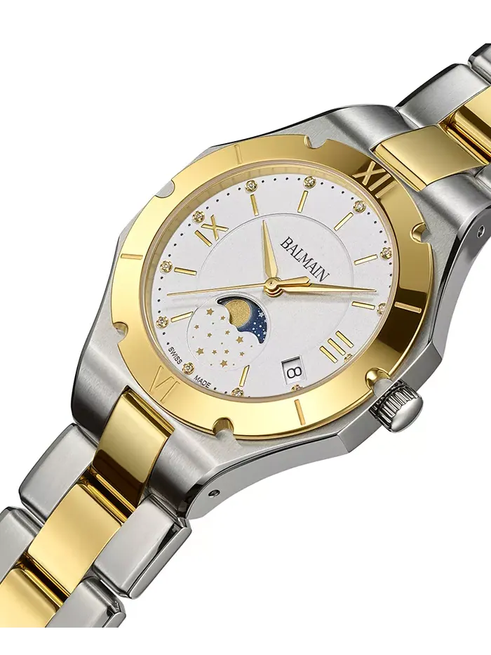Женские часы-браслет Swiss Be Balmain Moonphase Diamond (1/20 ct. t.w.) из двухцветной нержавеющей — изображение 2 из 4