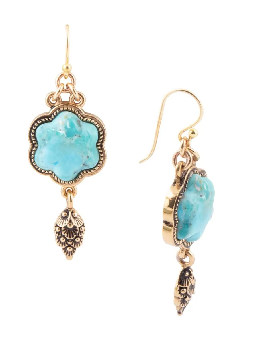 Серьги-капли в виде цветка из натуральной бирюзы и золота Barse, Genuine Turquoise — изображение 1 из 3