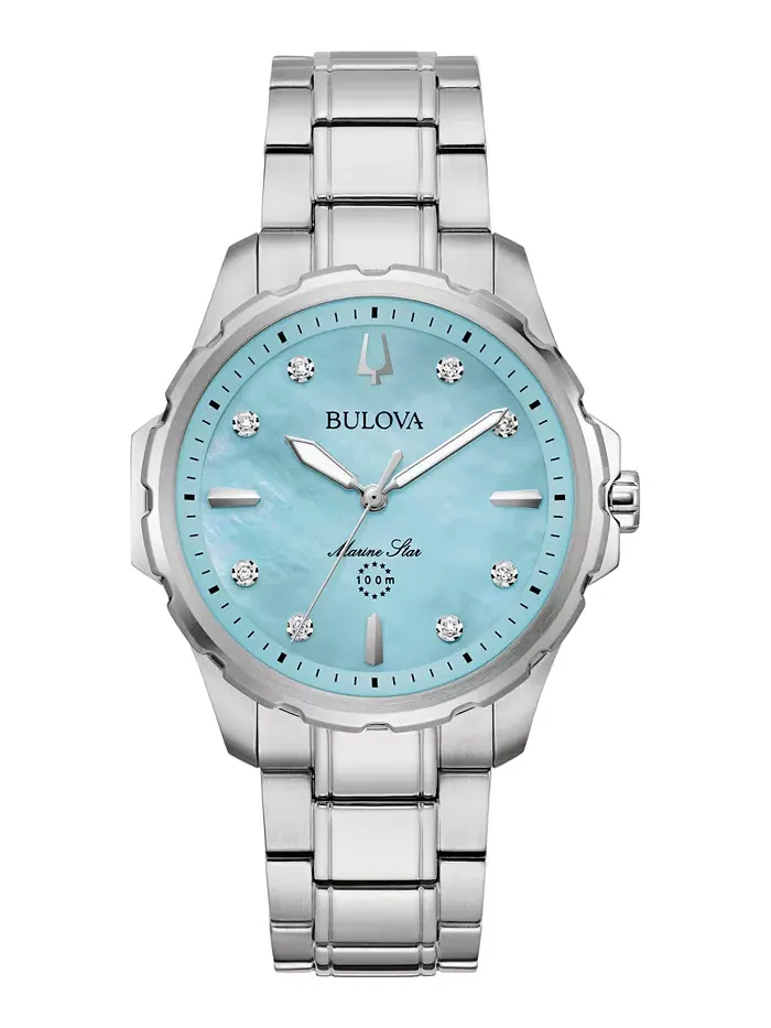 Женские часы Marine Star с бриллиантовыми вставками на стальном браслете 36 мм Bulova — изображение 1 из 6