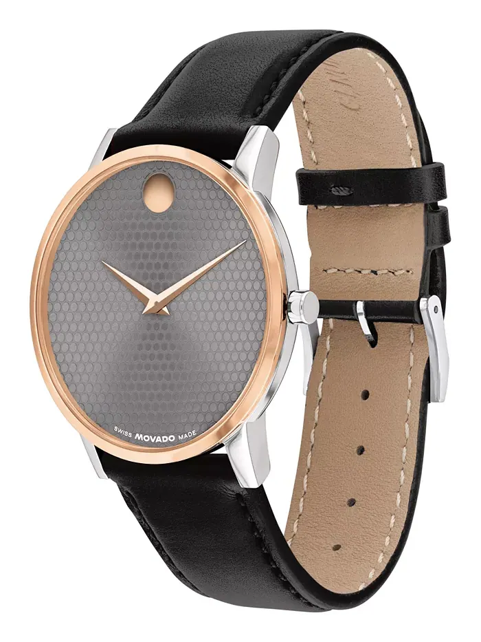 Мужские часы Museum Classic Swiss Quartz с черным ремешком из телячьей кожи, 40 мм Movado — изображение 2 из 3