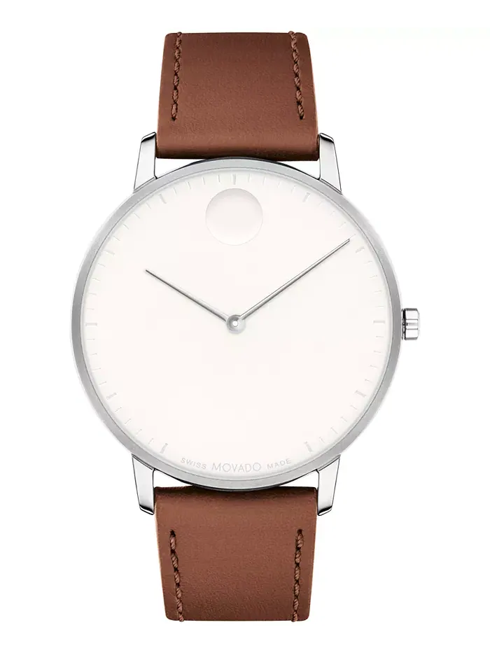Унисекс часы Swiss Quartz с коричневым кожаным ремешком, 41 мм Movado — изображение 1 из 3