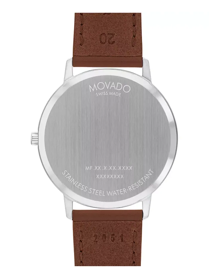 Унисекс часы Swiss Quartz с коричневым кожаным ремешком, 41 мм Movado — изображение 2 из 3
