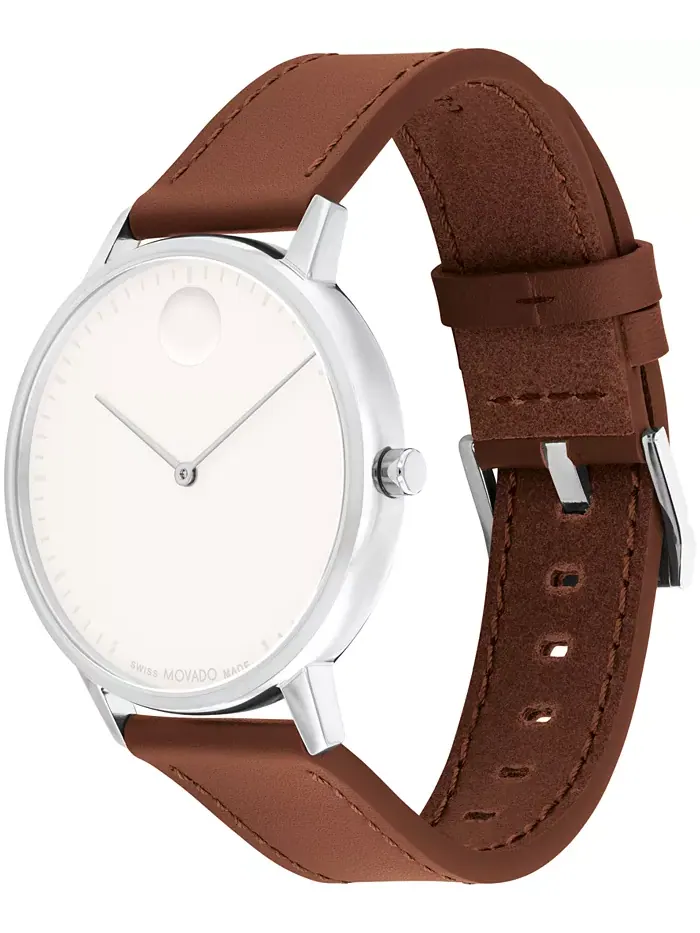 Унисекс часы Swiss Quartz с коричневым кожаным ремешком, 41 мм Movado — изображение 3 из 3