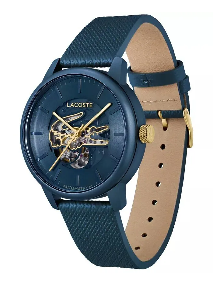 Мужские часы L.12.12 Automatique с синим кожаным ремешком, 44 мм Lacoste — изображение 4 из 5