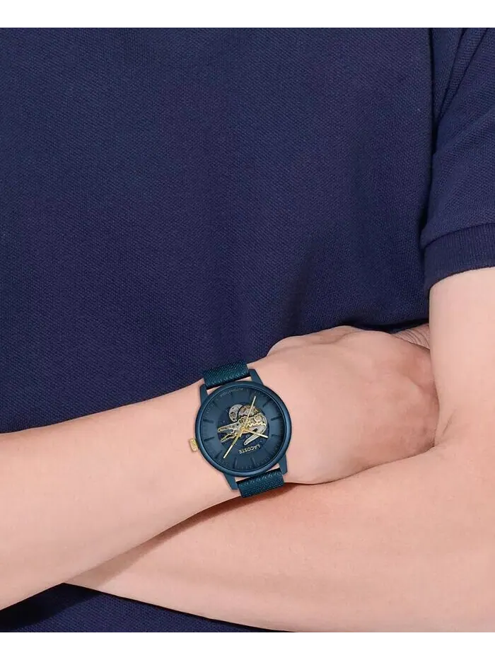 Мужские часы L.12.12 Automatique с синим кожаным ремешком, 44 мм Lacoste — изображение 5 из 5