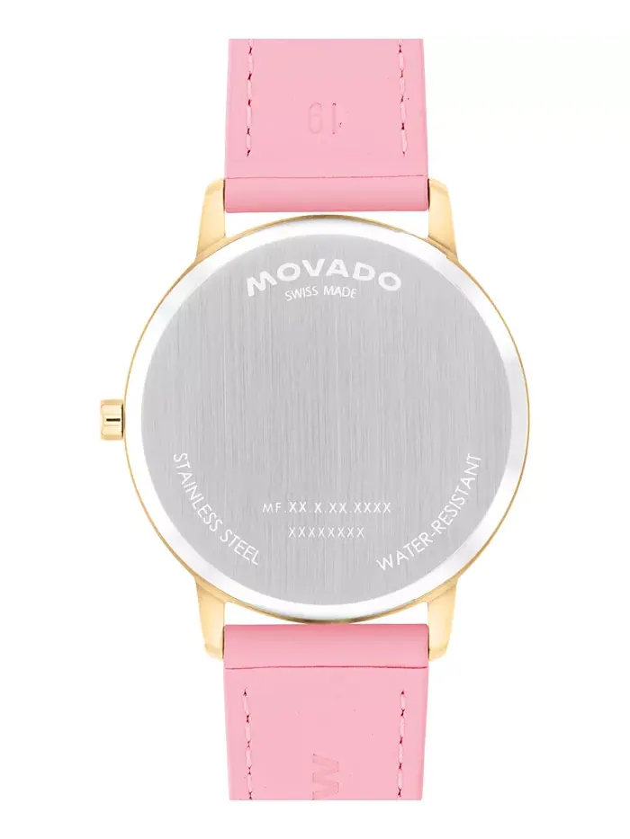 Унисекс часы Swiss Quartz с розовым кожаным ремешком, 39 мм Movado — изображение 2 из 3
