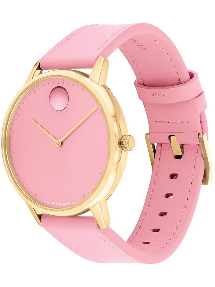 Унисекс часы Swiss Quartz с розовым кожаным ремешком, 39 мм Movado — изображение 3 из 3