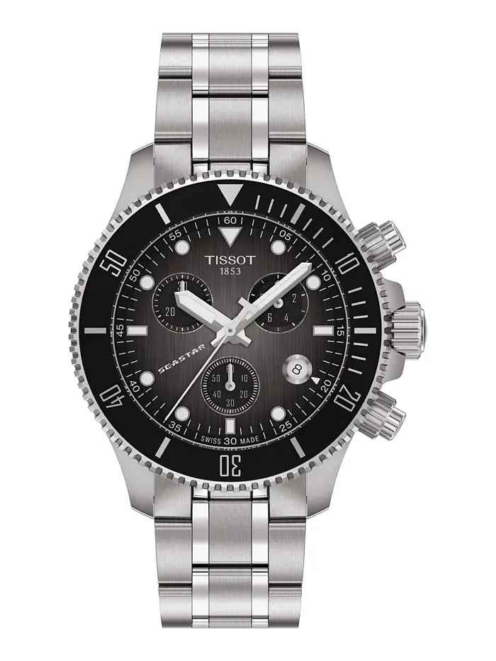 Мужские часы Swiss Chronograph Seastar 1000 на стальном браслете, 38 мм Tissot — изображение 1 из 5