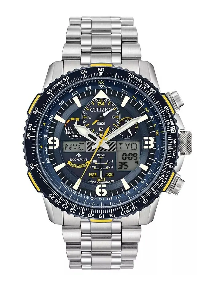 Мужские аналогово-цифровые часы Eco-Drive Promaster Blue Angels Skyhawk A-T с браслетом из