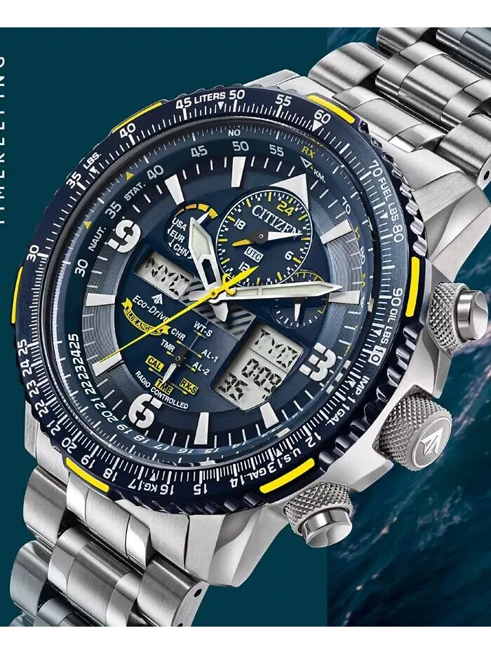 Мужские аналогово-цифровые часы Eco-Drive Promaster Blue Angels Skyhawk A-T с браслетом из — изображение 3 из 14