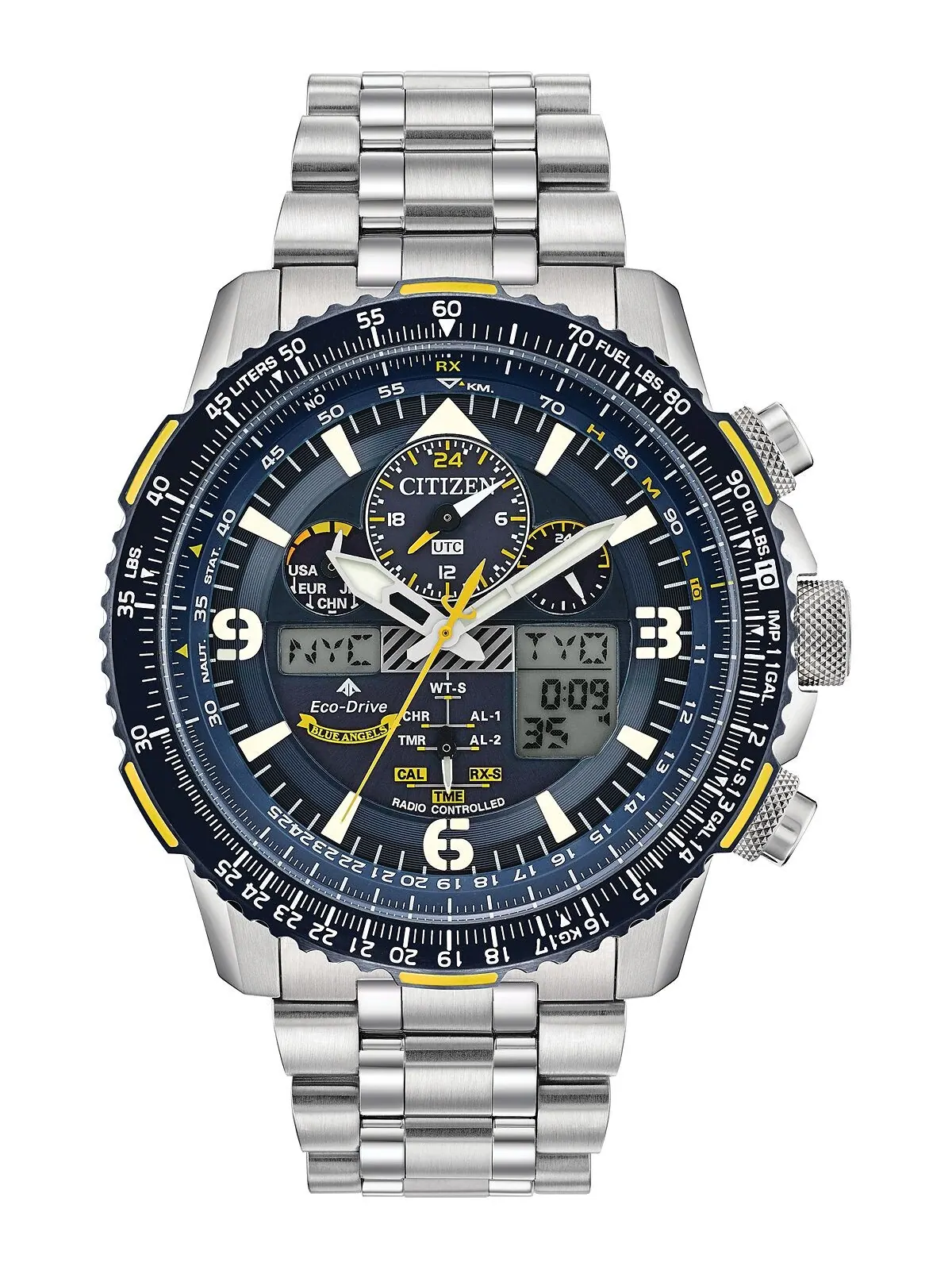 Мужские аналогово-цифровые часы Eco-Drive Promaster Blue Angels Skyhawk A-T с браслетом из
