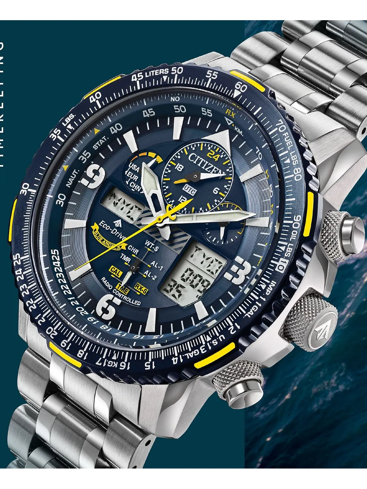 Мужские аналогово-цифровые часы Eco-Drive Promaster Blue Angels Skyhawk A-T с браслетом из — изображение 3 из 14