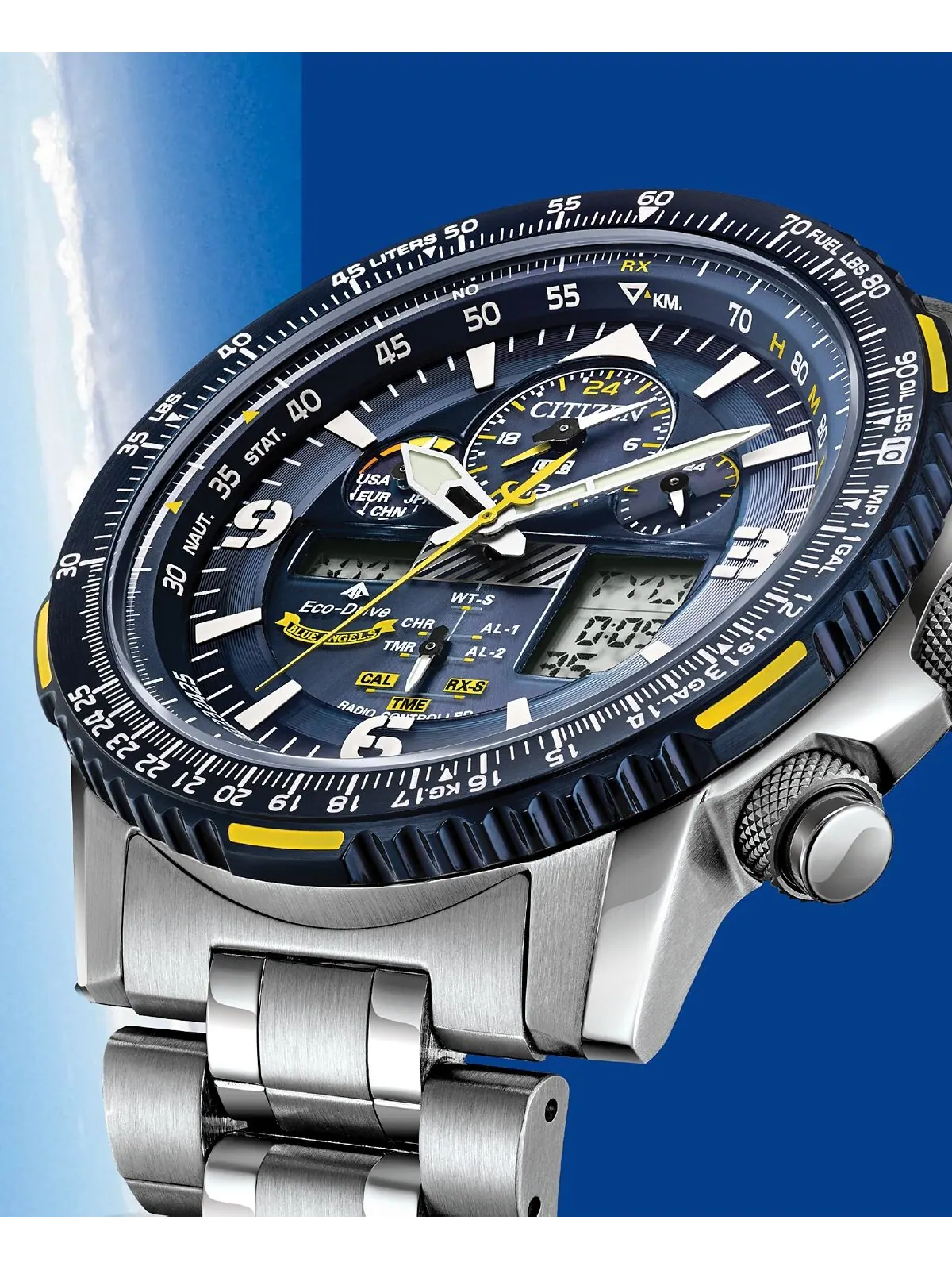 Мужские аналогово-цифровые часы Eco-Drive Promaster Blue Angels Skyhawk A-T с браслетом из — изображение 4 из 14