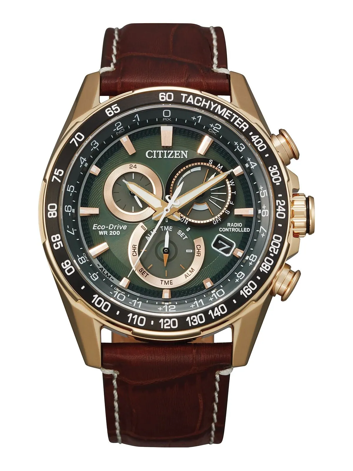 Мужские часы Eco-Drive с хронографом PCAT, коричневый кожаный ремешок, 43 мм Citizen