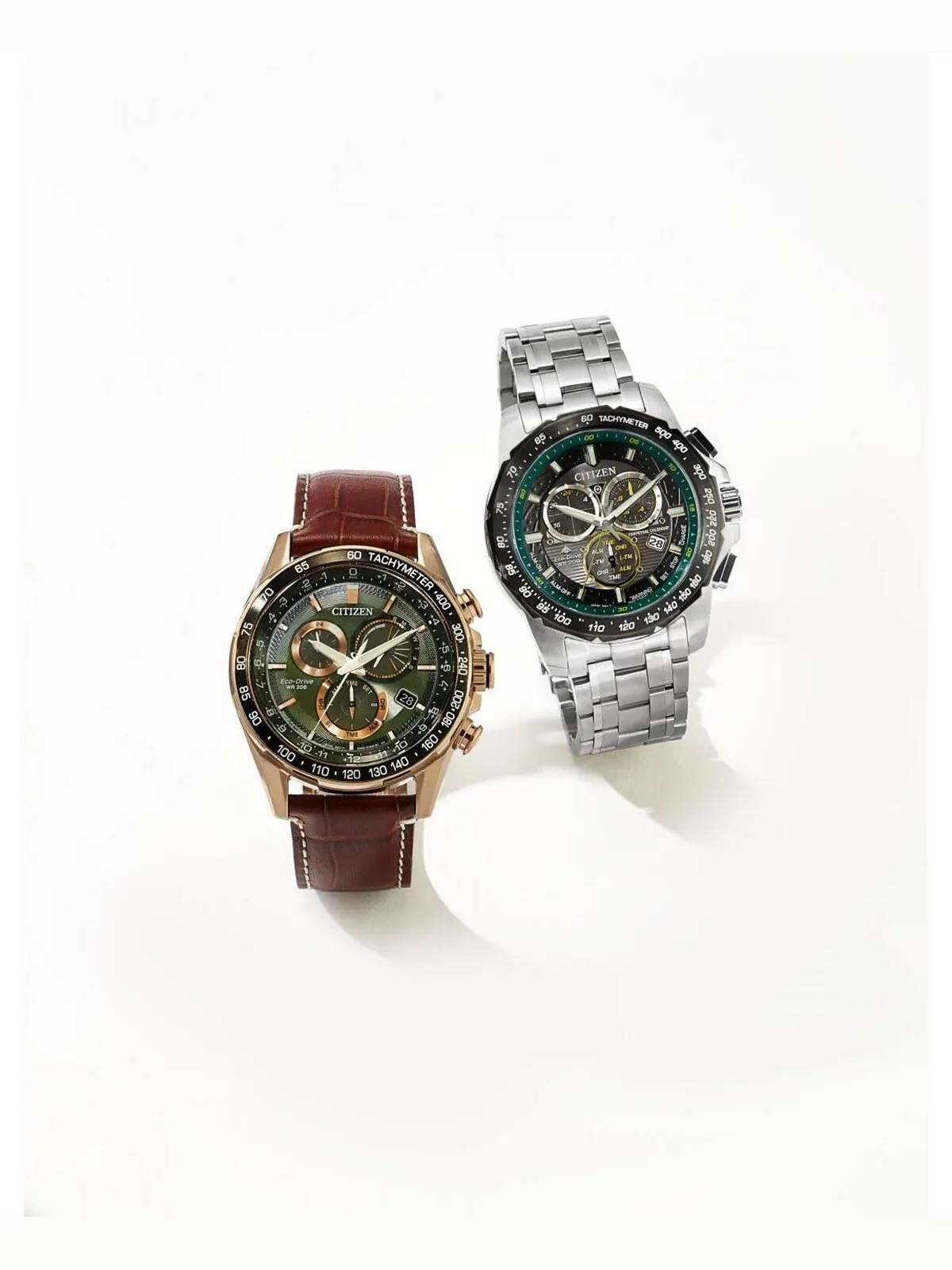 Мужские часы Eco-Drive с хронографом PCAT, коричневый кожаный ремешок, 43 мм Citizen — изображение 3 из 3, оттенок золото