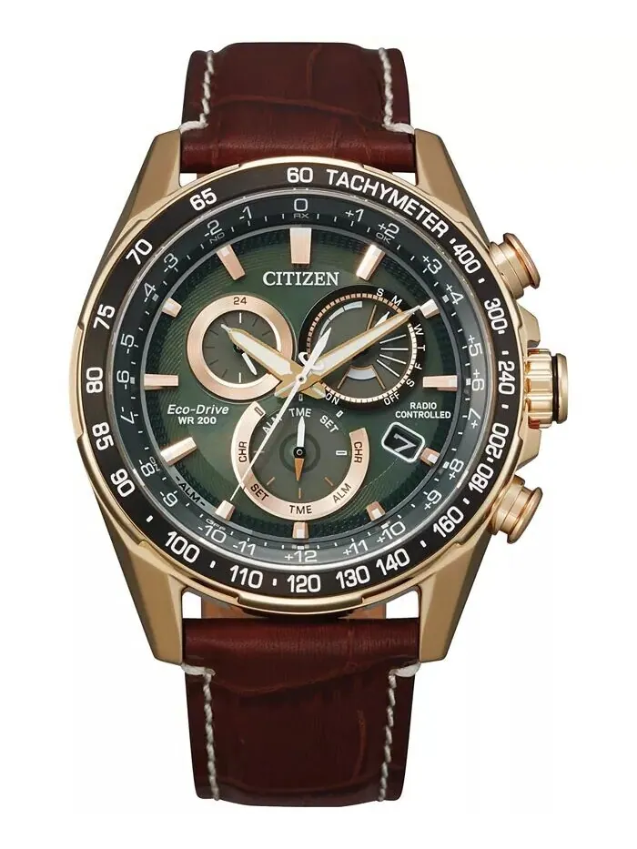 Мужские часы Eco-Drive с хронографом PCAT, коричневый кожаный ремешок, 43 мм Citizen