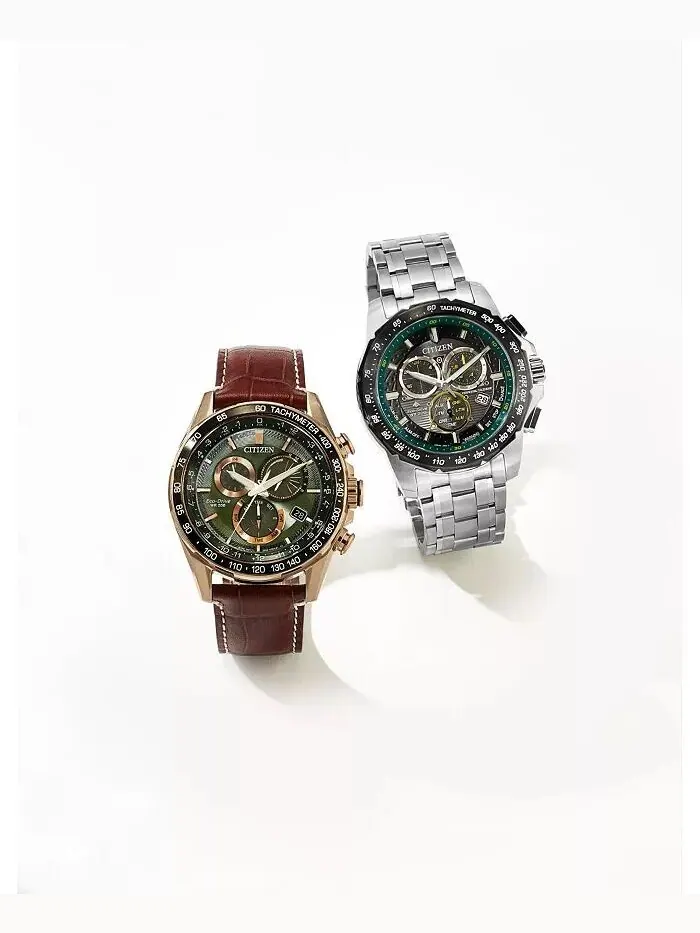 Мужские часы Eco-Drive с хронографом PCAT, коричневый кожаный ремешок, 43 мм Citizen — изображение 3 из 3
