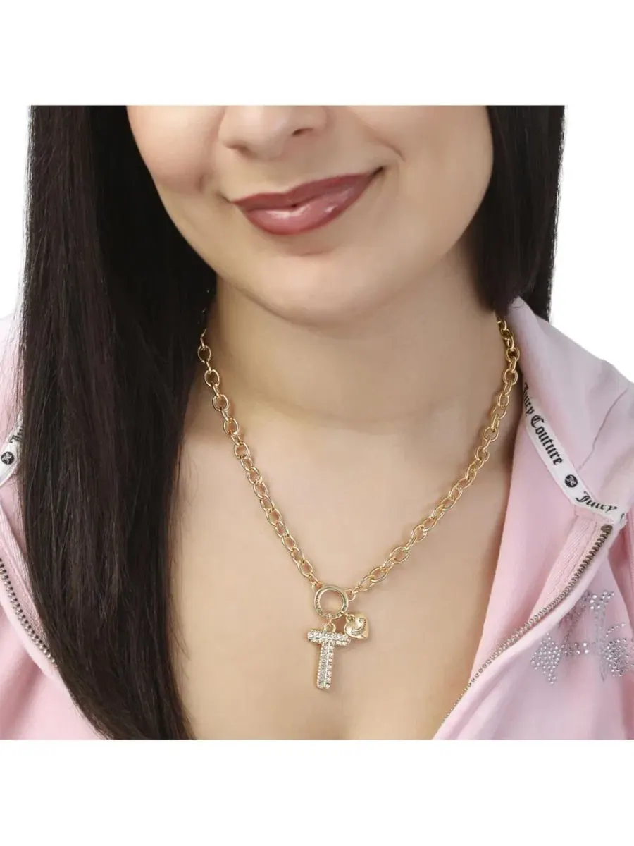 Подвеска-буква с цепочкой, 45,7 см, с блестящими камнями Juicy Couture, Letter T — изображение 2 из 5