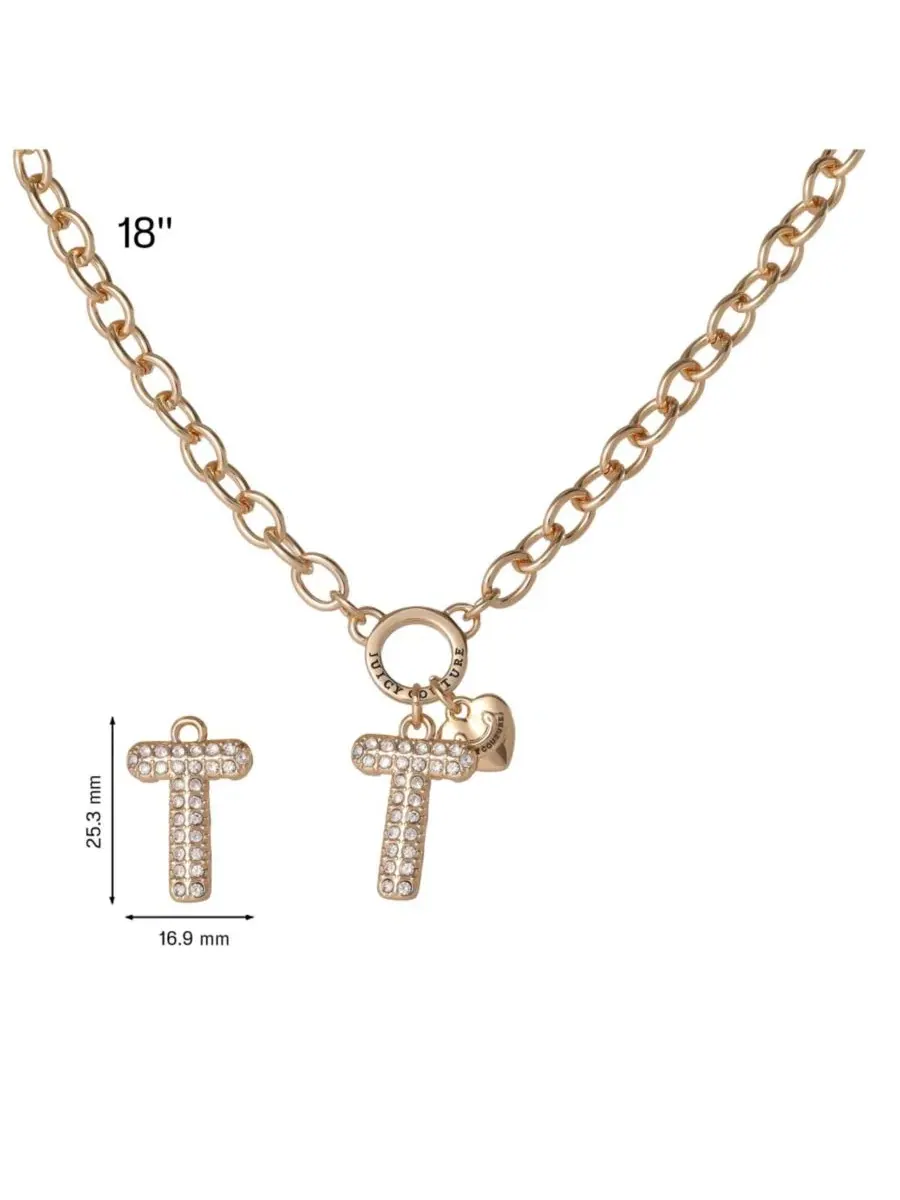 Подвеска-буква с цепочкой, 45,7 см, с блестящими камнями Juicy Couture, Letter T — изображение 4 из 5