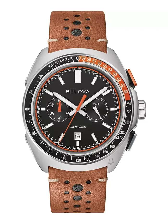 Мужские хронографические часы Racer с коричневым кожаным ремешком, 42 мм Bulova