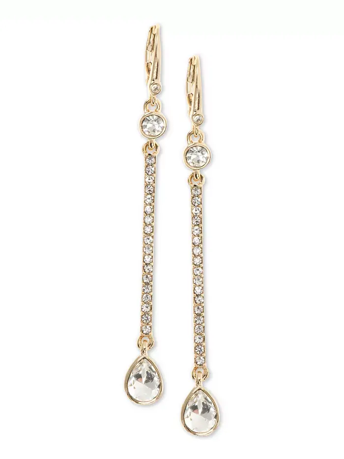 Серьги-капли с золотистыми кристаллами DKNY